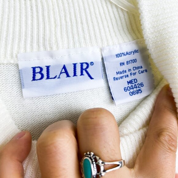 🦋 VINTAGE BLAIR Cream White Mockneck Knit Sweater Medium - Picture 2 of 4